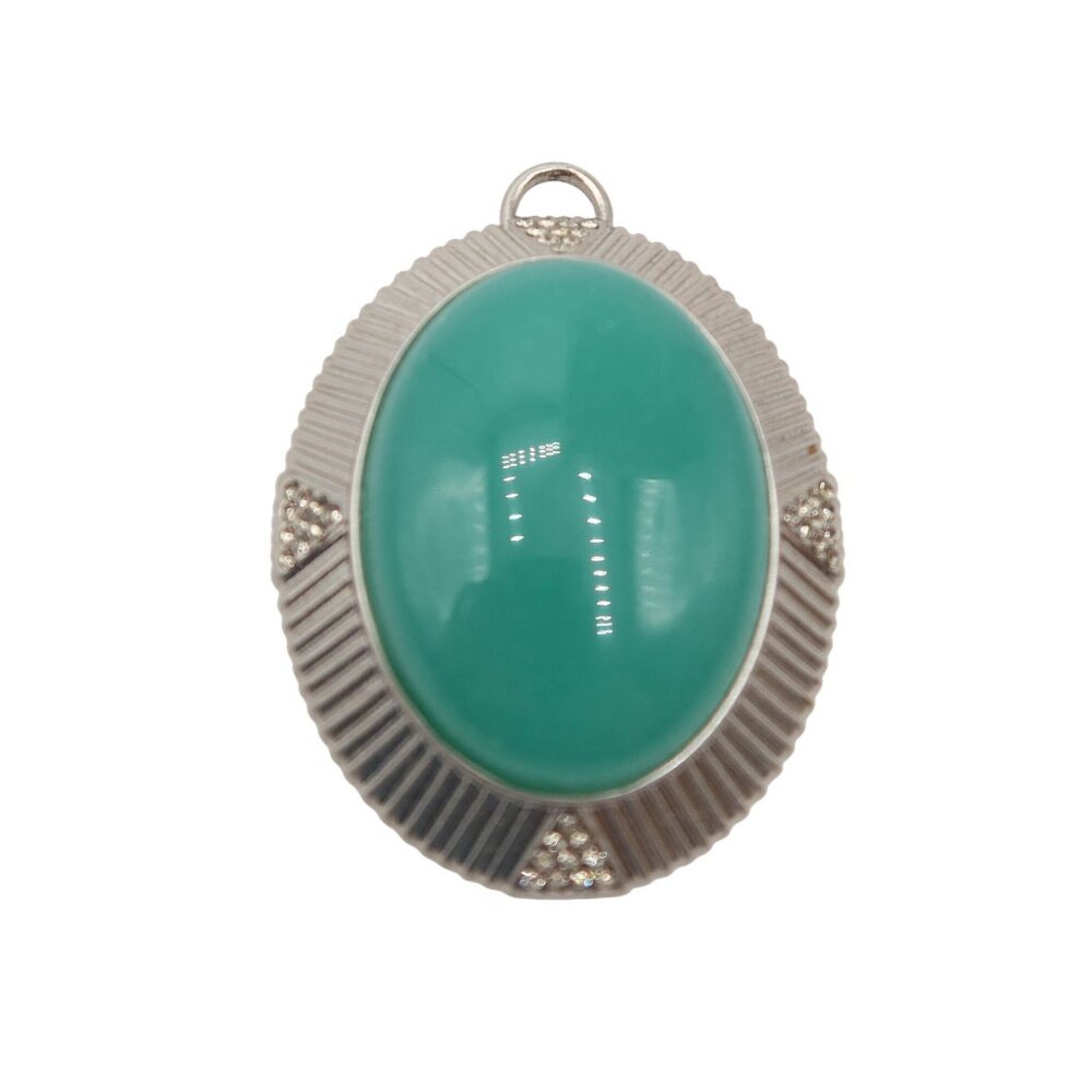 LIA SOPHIA Verge Oval Green Glass Pendant w/ Crystal Accents Silver Tone